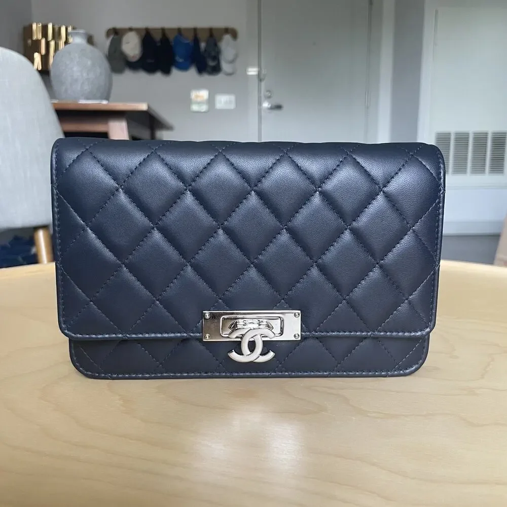 Chanel NEW Blue Golden Class Wallet On a Chain Quilted Leather Crossbody Bag